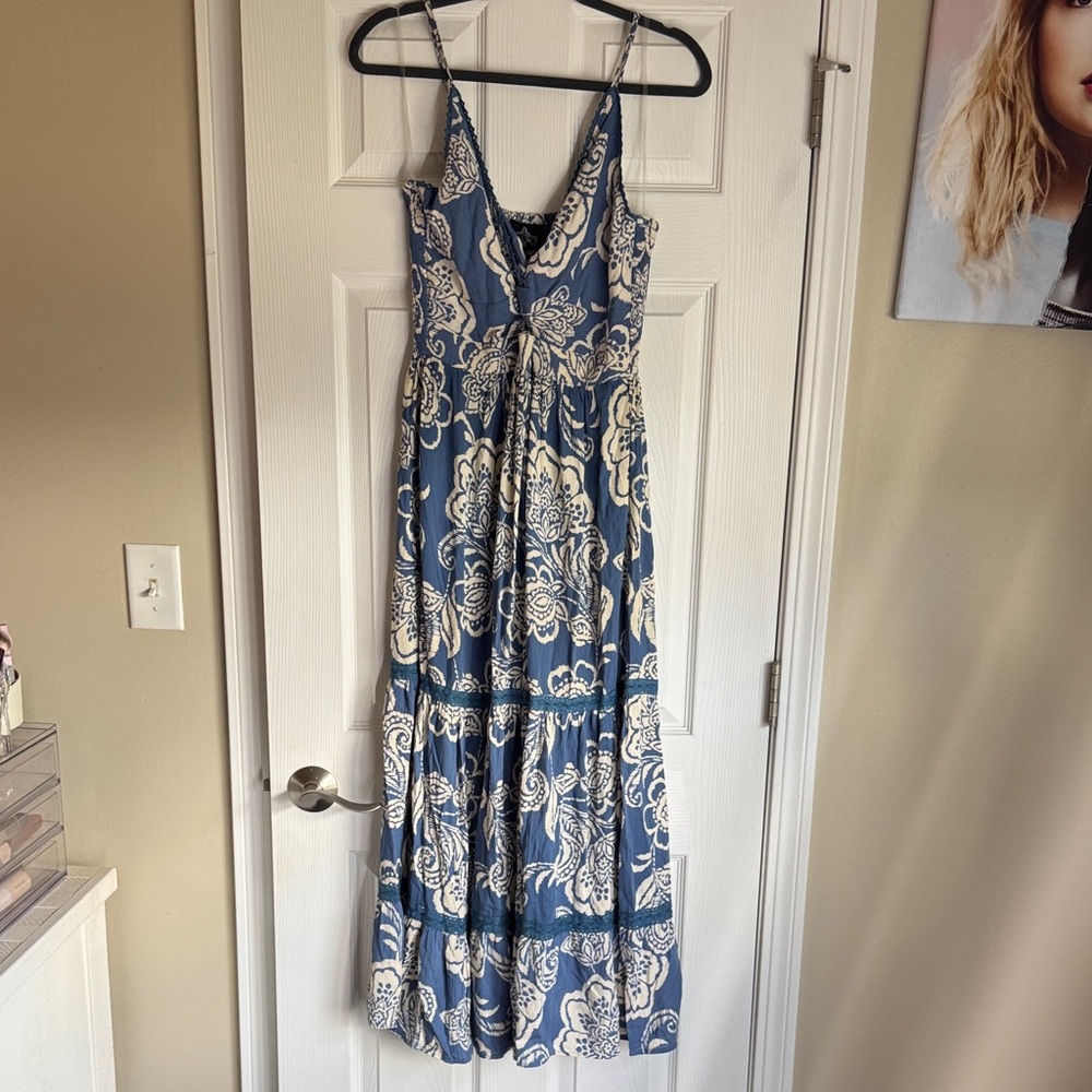Angie Blue and Cream Floral Maxi Dress